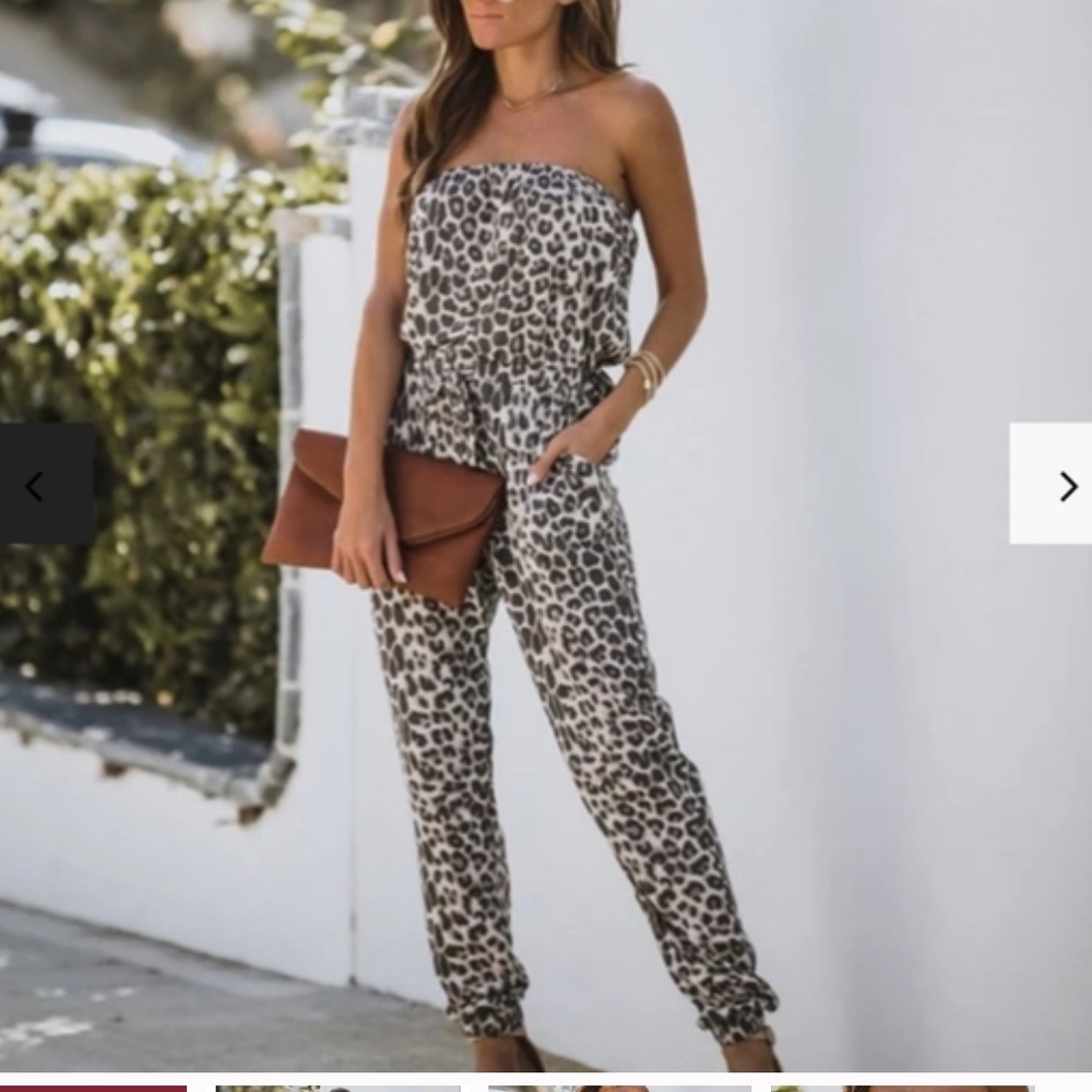 Strapless cheetah knit jumpsuit